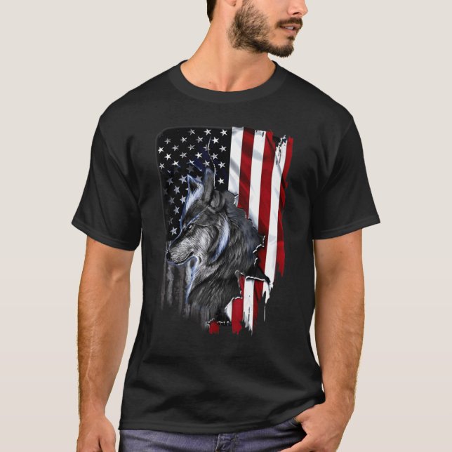 Varg American Flagga T Shirt (Framsida)