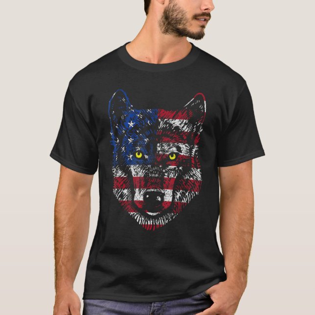 Varg American Flagga Usa 4 juli Patriotic T Shirt (Framsida)