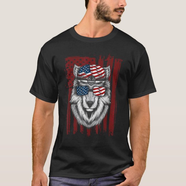 Varg Amerikanska Flagga USA 4 juli Manar Women Wol T Shirt (Framsida)