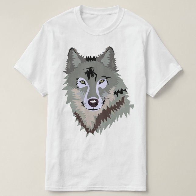 Varg Animal Lycklig grått T Shirt (Design framsida)