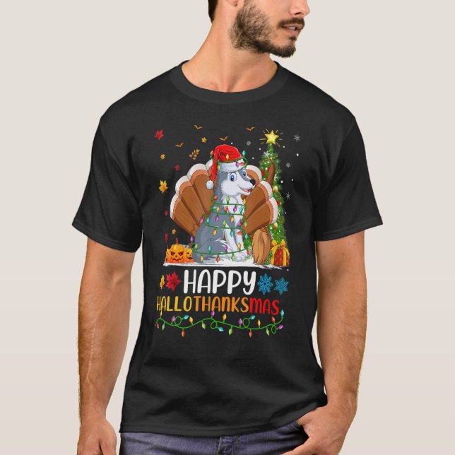 Varg Animal Lycklig Varg Hellothanksmas T Shirt (Framsida)