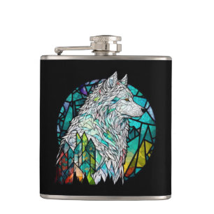 Varg Animal Porträtt Stached Glass Wildlife Forest Fickplunta