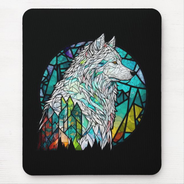 Varg Animal Porträtt Stached Glass Wildlife Forest Musmatta (Framsidan)