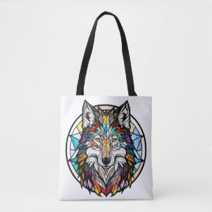 Varg Animal Porträtt Stached Glass Wildlife Forest Tygkasse
