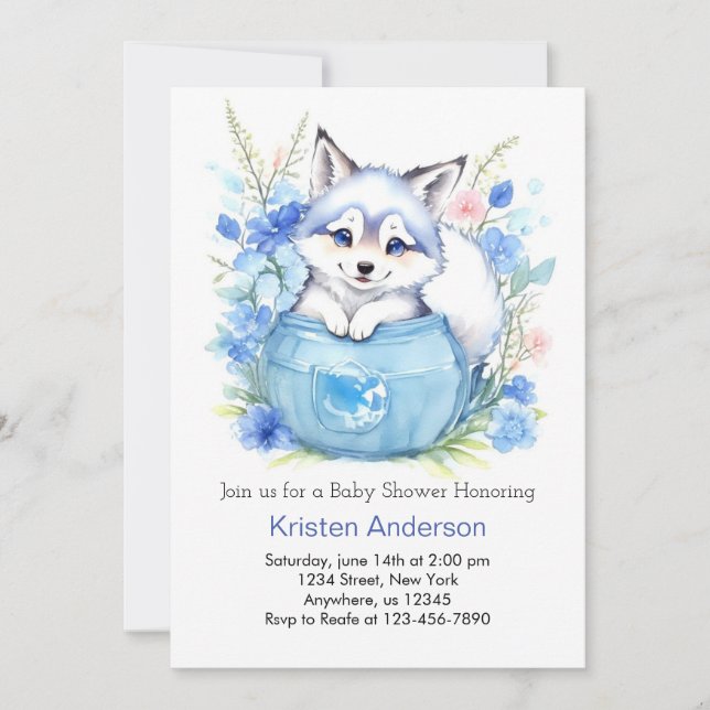 Varg Anpassningsbar Boy Baby Shower Inbjudningar (Framsida)