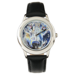 Varg ansikte färgad armbandsur