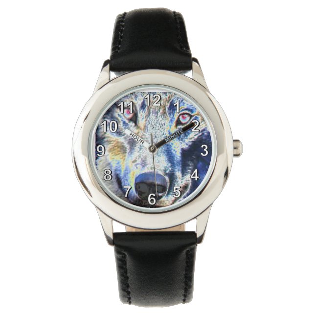 Varg ansikte färgad armbandsur (Framsida)