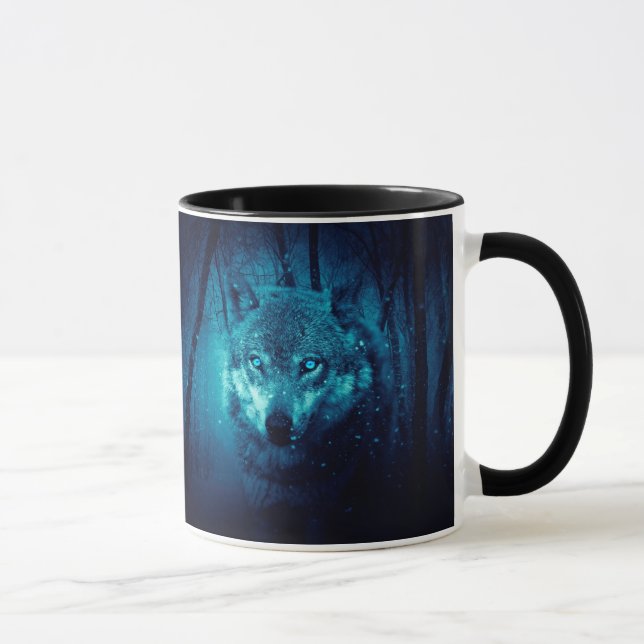 Varg ansikte i mörk fantasyskog mugg (Höger)