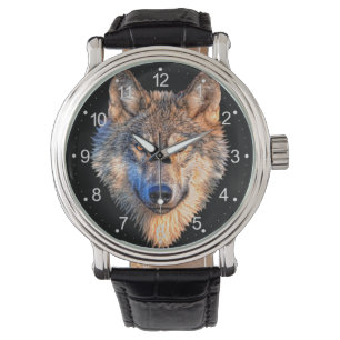 Varg ansikte. Skalat grått-varg Armbandsur