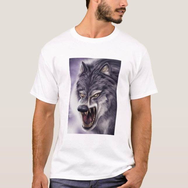 Varg Art - Beast med Fangs Tee, Attack Mode-Varg T Shirt (Framsida)