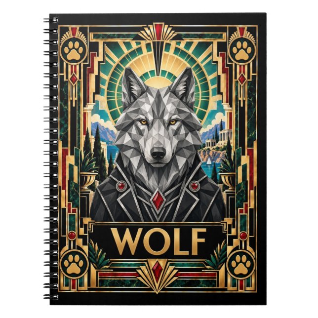 Varg, Art Deco Wildlife Anteckningsbok (Framsidan)