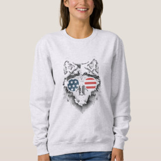 Varg Art med amerikanska Flagga Sunglass T Shirt