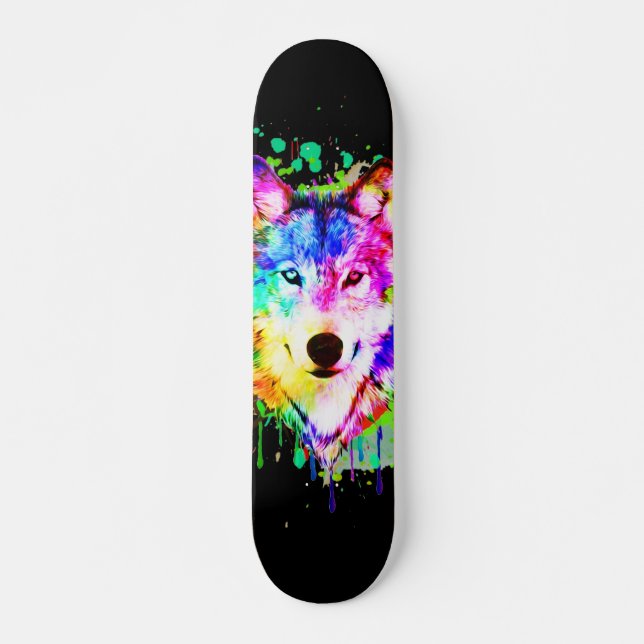Varg Art Watercolor Stänk Skateboard (Framsida)