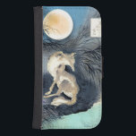 Varg av Moonlight Samsung S4 Plånboksfodral<br><div class="desc">Vintage japansk konst med en ensam varg i måndagsljus tittar vid hans reflektion i vatten.</div>