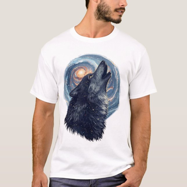 Varg av stjärnorna – Celestial djurillustration T Shirt (Framsida)