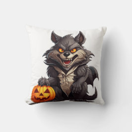 Varg av tecknad med Halloween-pumpor Kudde