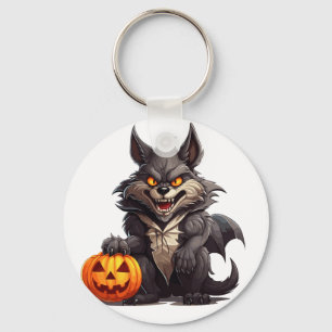 Varg av tecknad med Halloween-pumpor Nyckelring