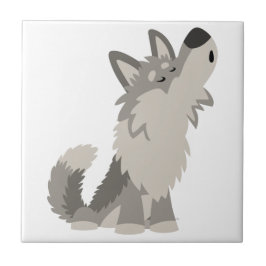 Varg av Tecknaden Cute Howling Tile Kakelplatta