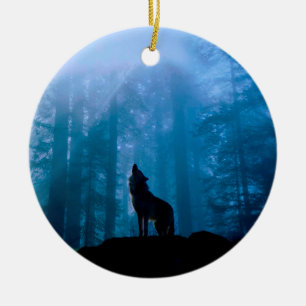 Varg av vildmark julgransprydnad keramik