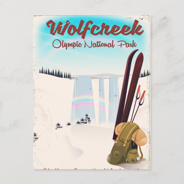 Varg Bäck Olympic National Park Travel-affisch. Vykort (Framsida)