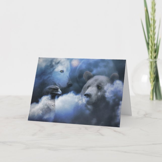 Varg Bear and Eagle-spritsäsong hälsningskort Helgkort (Framsida)