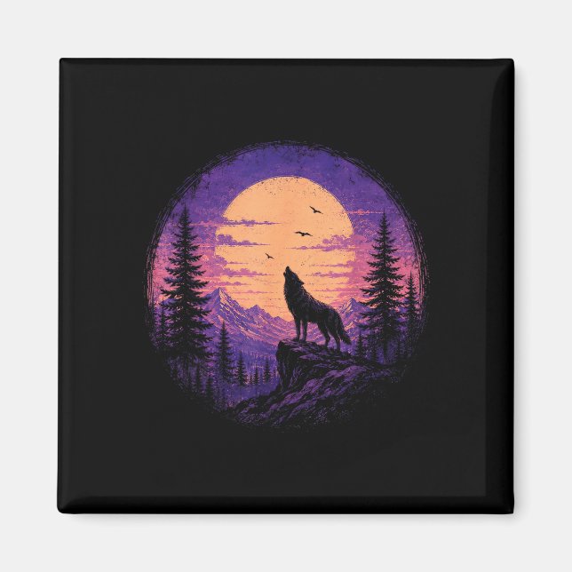 Varg berg skog måne vildmark natur magnet (Framsidan)