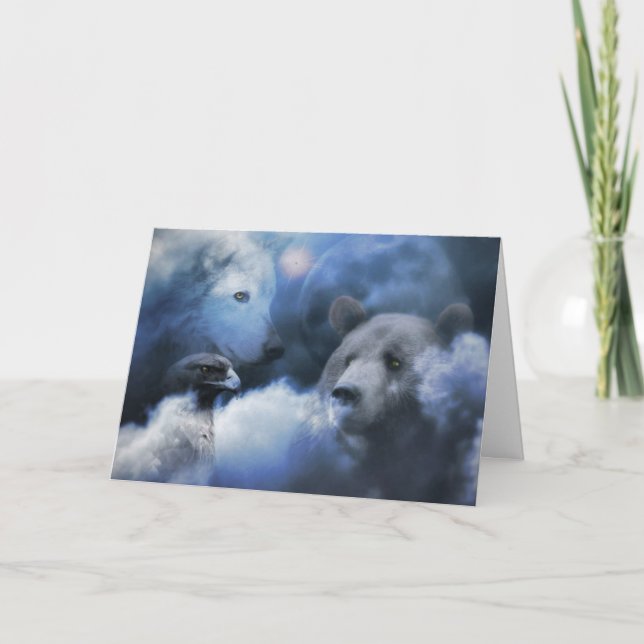 Varg-, björn- och agelkort för Glad helg Julafton (Framsida)