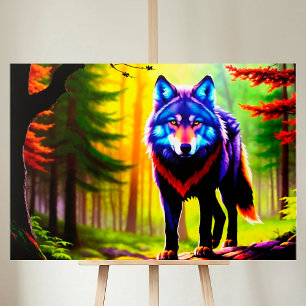 Varg Bright Forest Animal Neon Dawn Vild Canvastryck