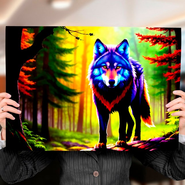 Varg Bright Forest Animal Neon Dawn Vild  Poster (Skapare uppladdad)