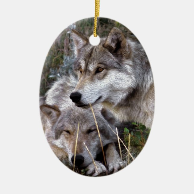 Varg~-Digital olje- smärta Julgransprydnad Keramik (Framsidan)