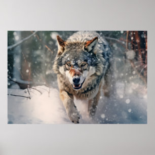 Varg Djurs vildlevande vildmark - färgkonst Poster