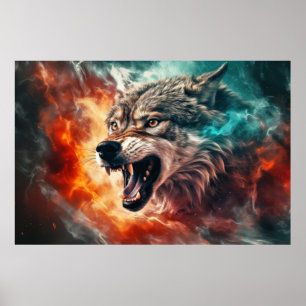 Varg Djurs vildlevande vildmark - färgkonst Poster