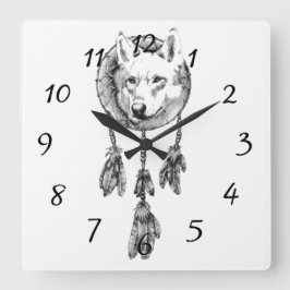 Varg Dreamcatcher Acrylic Wall Clock Fyrkantig Klocka