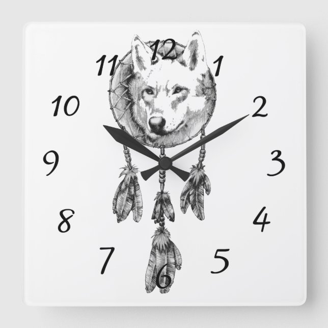 Varg Dreamcatcher Acrylic Wall Clock Fyrkantig Klocka (Framsida)