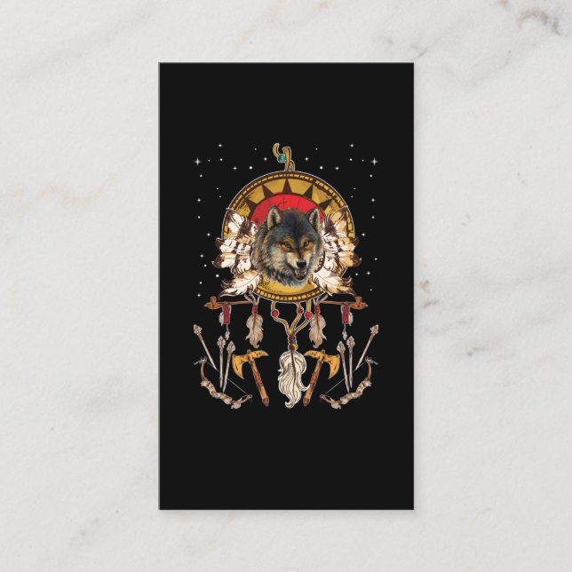 Varg Dreamcatcher Native American Animal Visitkort (Framsida)