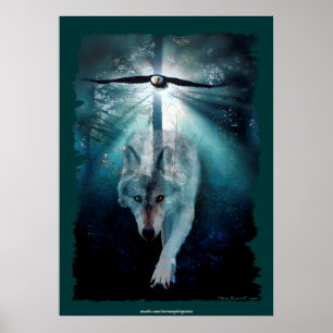 Varg & Eagle Andlig Wildlife Art Poster