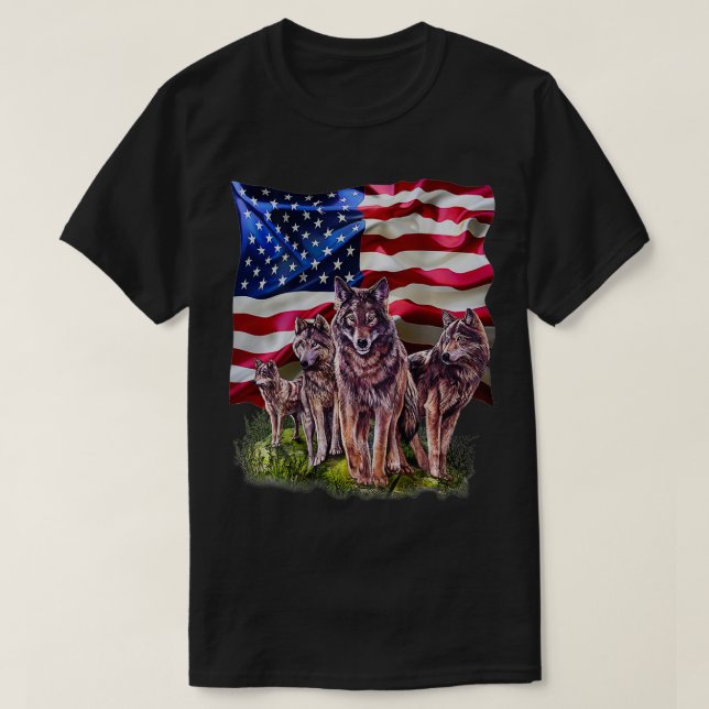 Varg Family with Flagga of USA T Shirt (Design framsida)