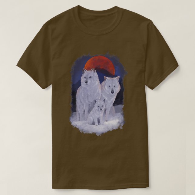 Varg Family Wolfsrudel Måne Natt Vargars Nature Wi T Shirt (Design framsida)