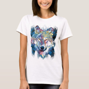 Varg Färg Varg Teckning Måla Abstrakt T Shirt