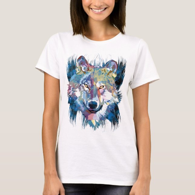 Varg | Färg Varg Teckning | Måla Abstrakt T Shirt (Framsida)
