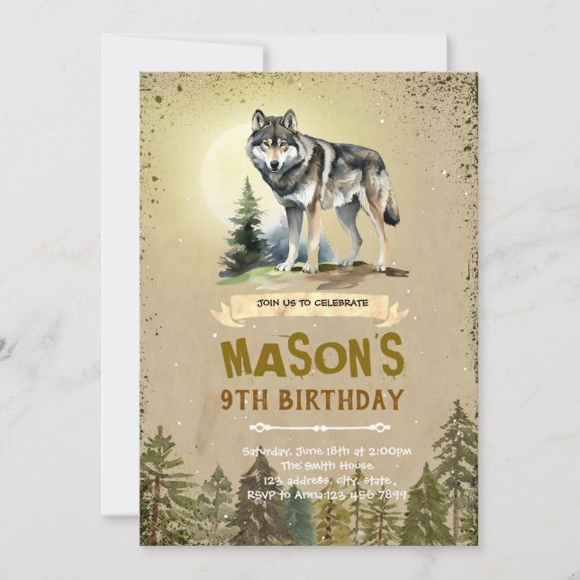 Varg födelsedagsfest inbjudan (Framsida)