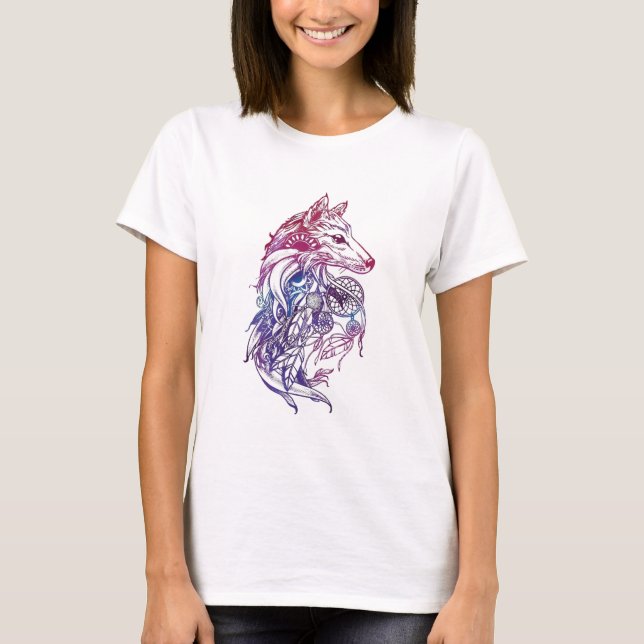 Varg för konstgjord vattenfärg tee shirt (Framsida)
