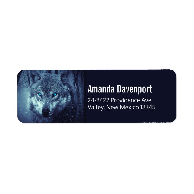Varg för magisk Vild med Fantastisk Blue Ögon Returadress Etikett (Framsidan)