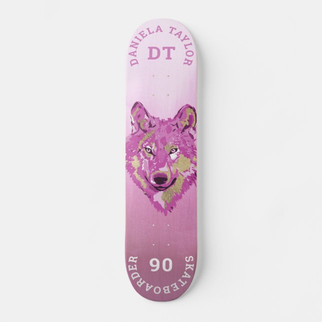 Varg för rosa Guld vattenfärgsfärg Färggradient i  Mini Skateboard Bräda 18,5 Cm (Framsida)