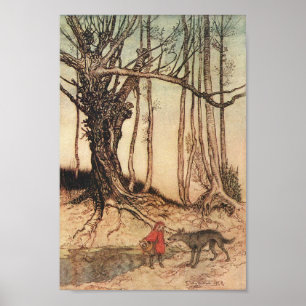 Varg för Rotkäppchen begegnethåla, Arthur Rackham Poster