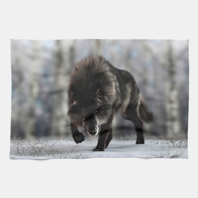 varg för svart arg kökshandduk (Horisontell)