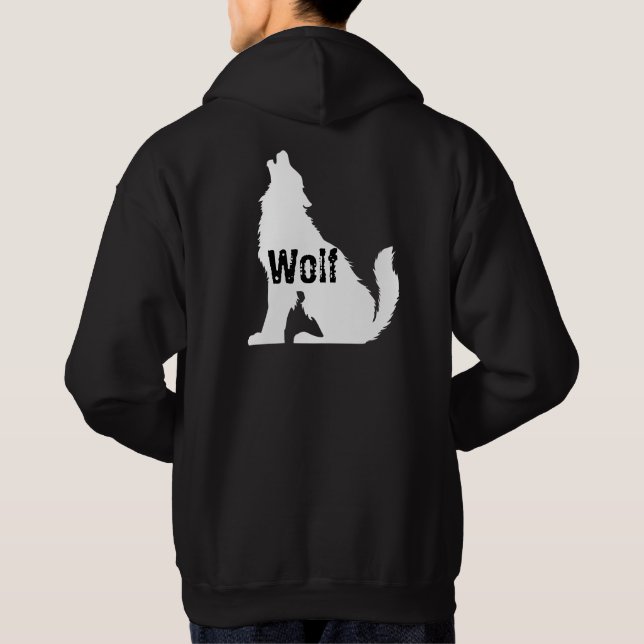 varg för utformning av coola för honom Svartvit Hoodie (Baksida)