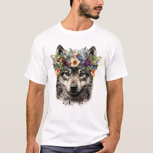Varg för vattenfärgsBlommigt T Shirt (Framsida)
