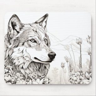 Varg Fredlig natur Prairie Sketch Teckning Stil Musmatta