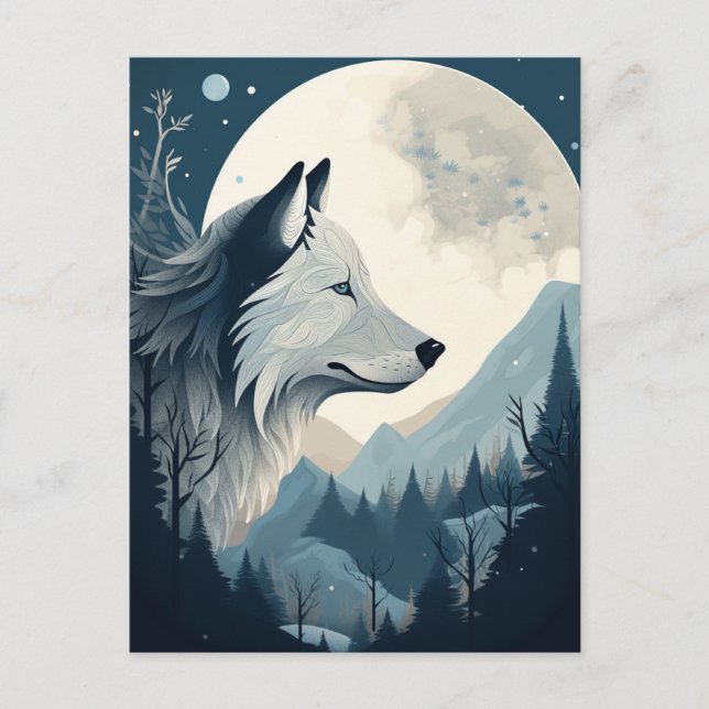 Varg Full Moon Mountains Fantasy Art Vykort (Framsida)